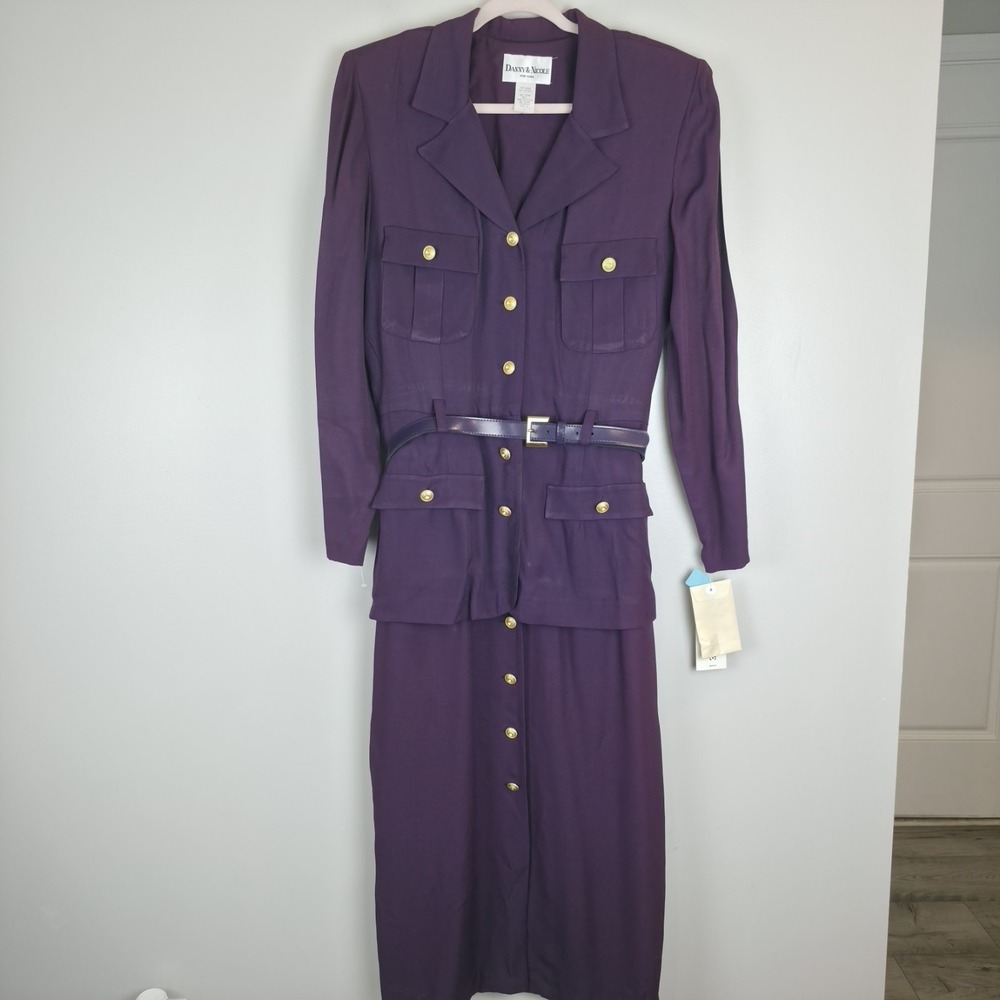 Vtg Danny & Nicole Career Purple Jacket Dress Sz 16 Buttons Long Sleeves .C123